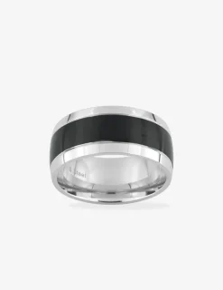 Bague acier gris et bande noire SO OR