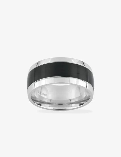 Bague acier gris et bande noire SO OR