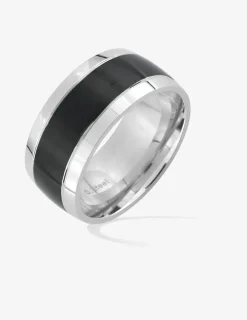 Bague acier gris et bande noire SO OR