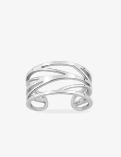 Bague acier gris motif plume tendance SO OR