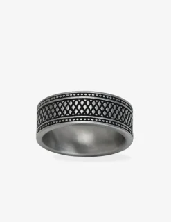 Bague acier gris stries et motifs reliefs SO OR