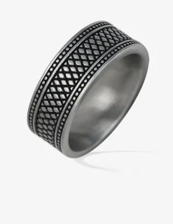 Bague acier gris stries et motifs reliefs SO OR