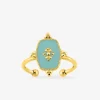 Bague acier jaune avec motif et laque turquoise SO OR