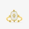 Bague ajustable acier doré et motif laque blanche SO OR