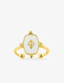 Bague ajustable acier doré et motif laque blanche SO OR
