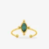 Bague ajustable en acier doré et turquoise verte synthétique SO OR
