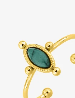 Bague ajustable en acier doré et turquoise verte synthétique SO OR