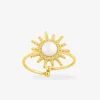 Bague ajustable en acier doré et agate blanche SO OR