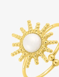 Bague ajustable en acier doré et agate blanche SO OR