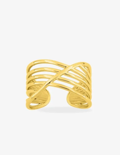Bague ajustable multi anneaux acier doré SO OR
