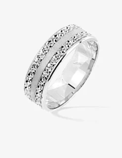 Bague alliance or blanc 750‰ et rayures oxyde blanc SO OR