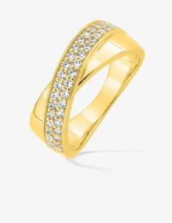 Bague anneaux 3 mm croisés plaqué or, rhodium et oxydes de zirconium SO OR