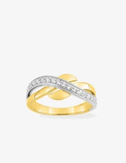 Bague anneaux croisés plaqué or, rhodium et oxydes de zirconium SO OR