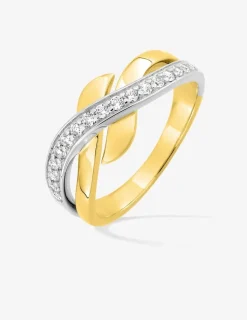Bague anneaux croisés plaqué or, rhodium et oxydes de zirconium SO OR
