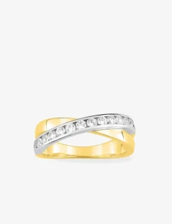 Bague anneaux croisés plaqué or, rhodium et oxydes de zirconium SO OR