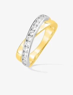 Bague anneaux croisés plaqué or, rhodium et oxydes de zirconium SO OR