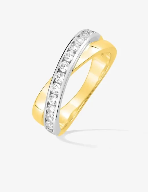 Bague anneaux croisés plaqué or, rhodium et oxydes de zirconium SO OR
