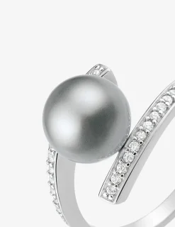 Bague argent 925 ‰ rhodié avec perle d'imitation grise et oxydes de zirconium SO OR