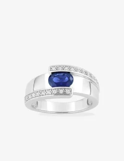 Bague argent 925‰ rhodié et oxyde de zirconium bleu accompagné SO OR