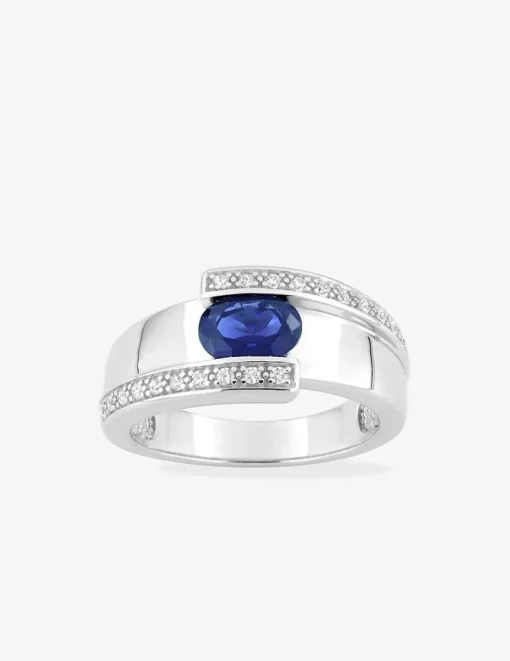Bague argent 925‰ rhodié et oxyde de zirconium bleu accompagné SO OR
