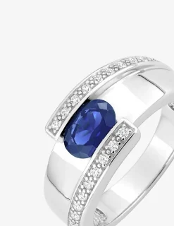 Bague argent 925‰ rhodié et oxyde de zirconium bleu accompagné SO OR
