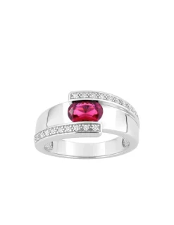 Bague argent 925‰ rhodié et oxyde de zirconium rouge accompagné SO OR