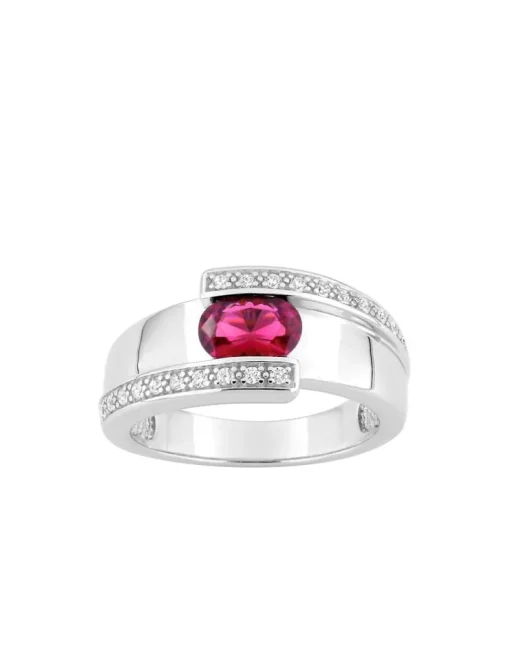 Bague argent 925‰ rhodié et oxyde de zirconium rouge accompagné SO OR