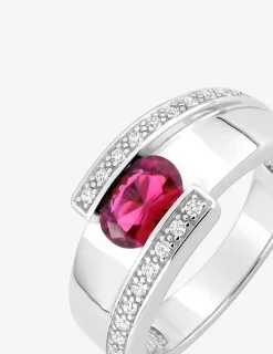 Bague argent 925‰ rhodié et oxyde de zirconium rouge accompagné SO OR