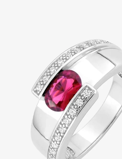 Bague argent 925‰ rhodié et oxyde de zirconium rouge accompagné SO OR