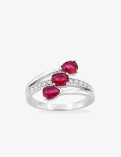 Bague argent 925‰ rhodié et trilogie oxydes de zirconium rouges SO OR