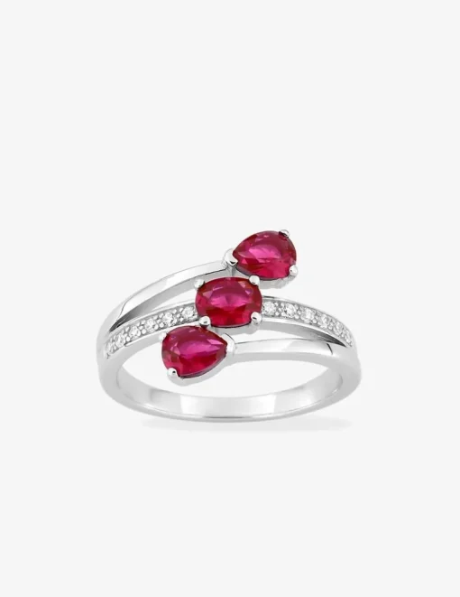 Bague argent 925‰ rhodié et trilogie oxydes de zirconium rouges SO OR