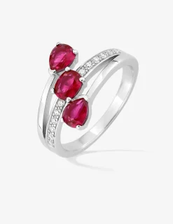 Bague argent 925‰ rhodié et trilogie oxydes de zirconium rouges SO OR