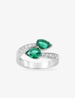 Bague argent 925‰ rhodié oxyde de zirconium vert SO OR