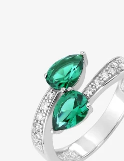 Bague argent 925‰ rhodié oxyde de zirconium vert SO OR