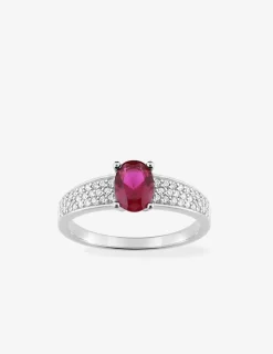 Bague argent 925‰ rhodié oxyde de zirconium rouge et pavage oxydes blancs SO OR