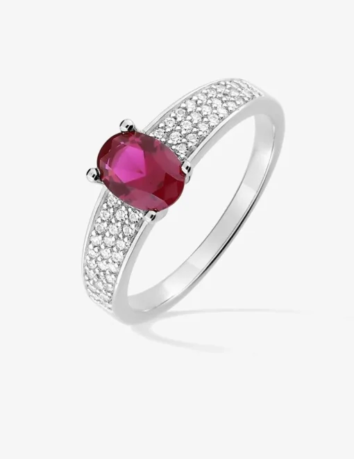 Bague argent 925‰ rhodié oxyde de zirconium rouge et pavage oxydes blancs SO OR