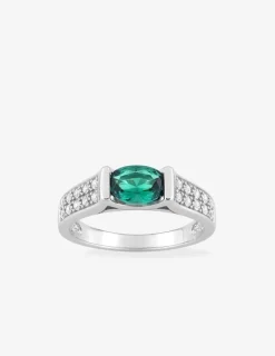 Bague argent 925‰ rhodié, oxyde de zirconium vert et pavage oxydes blancs SO OR