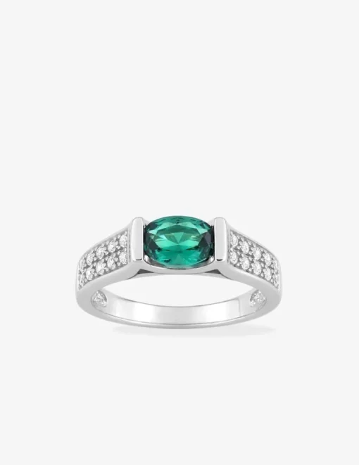 Bague argent 925‰ rhodié, oxyde de zirconium vert et pavage oxydes blancs SO OR