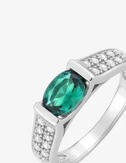 Bague argent 925‰ rhodié, oxyde de zirconium vert et pavage oxydes blancs SO OR