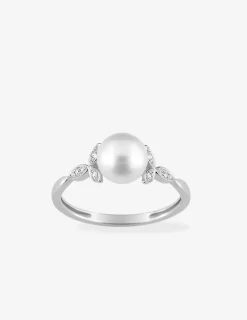 Bague argent 925‰ rhodié perle accompagnée d'oxydes de zirconium SO OR