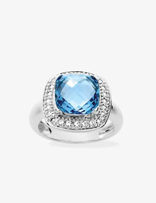 Bague argent rhodié 925 ‰ et oxyde de zirconium blanc et bleu SO OR