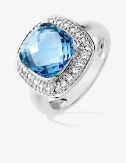 Bague argent rhodié 925 ‰ et oxyde de zirconium blanc et bleu SO OR