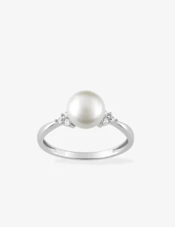 Bague argent rhodié 925 ‰, oxyde de zirconium et perle 7 mm SO OR