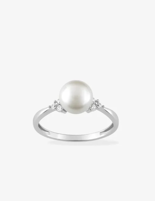 Bague argent rhodié 925 ‰, oxyde de zirconium et perle 7 mm SO OR