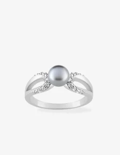 Bague argent rhodié 925 ‰, oxyde de zirconium et perle grise 6 mm SO OR