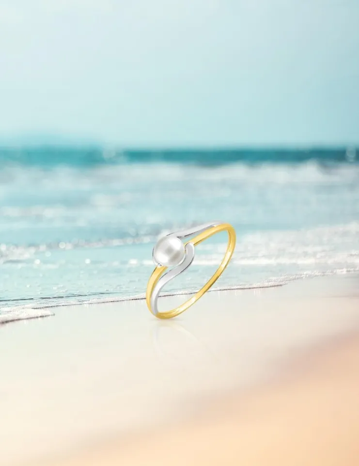 Bague bicolore en or 375‰ et perle 4,5 mm SO OR