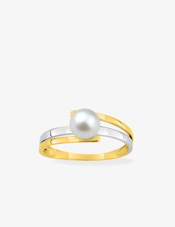 Bague bicolore en or 375‰ et perle 6 mm SO OR