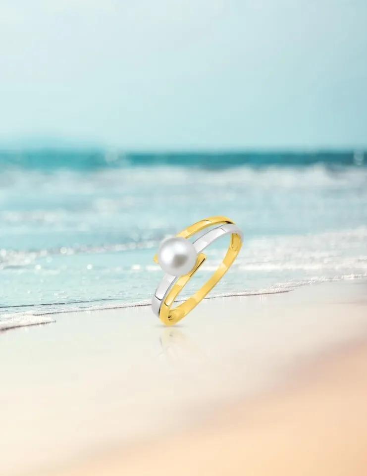 Bague bicolore en or 375‰ et perle 6 mm SO OR