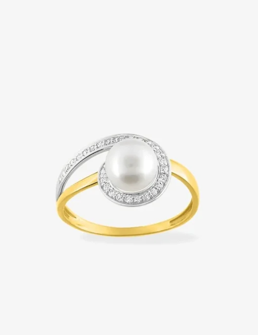 Bague bicolore en or 375‰ et perle 6,5 mm SO OR