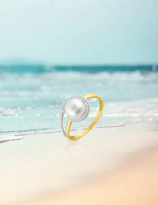 Bague bicolore en or 375‰ et perle 6,5 mm SO OR